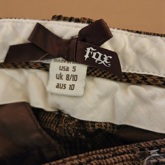 Fox Brown Check Pants Size 5 – Y2K Plaid Trousers w/ Button Detail - Picture 6 of 12